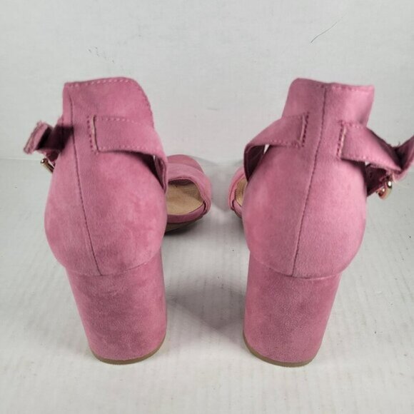 Old Navy Pink Suede Buckle Strap & Open Toe Chunky Heel Sandals Size 9 - Picture 3 of 11
